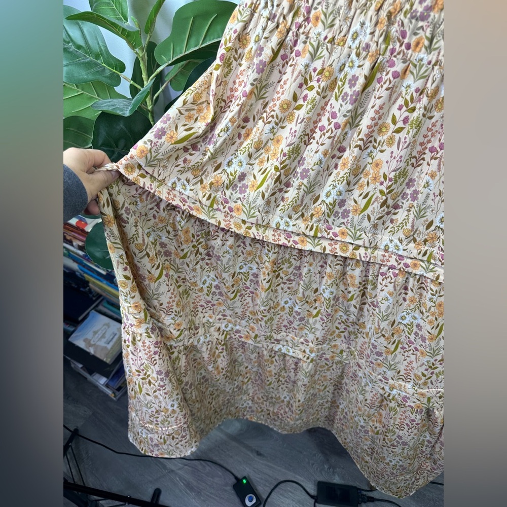 Simply Southern Yellow Orange Pink Floral Tiered Maxi Dress sz L - Picture 4 of 6